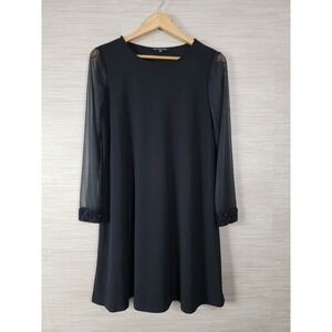 Nik And Nash Women's Black Sheer Sleeve Shift Dress Beaded Cuffs‎ Midi M